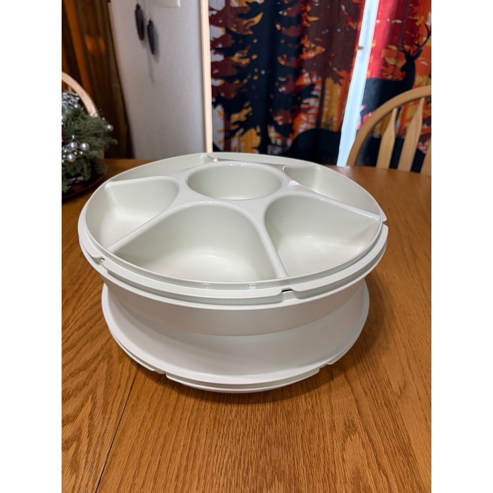 Vintage Tupperware Serving Center Set – 6‑Section Tray w/ Dip Bowl & Lid